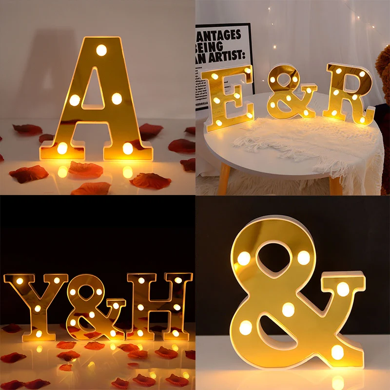 

16cm Luminous Gold LED Letter Number Lamp 26 English Alphabet Battery Light For Romantic Wedding Kids Birthday Party Decorations