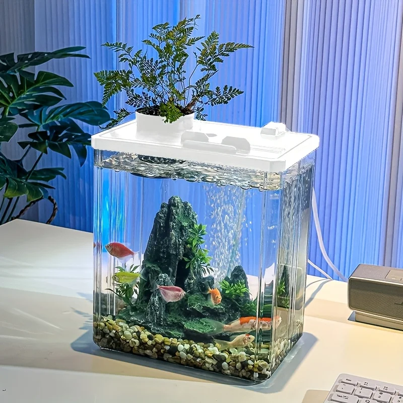 

Acrylic Aquarium Fish Tank Transparent Rectangular Desktop Decorative Fish Bowl Mini Fish Tank for Home and Office