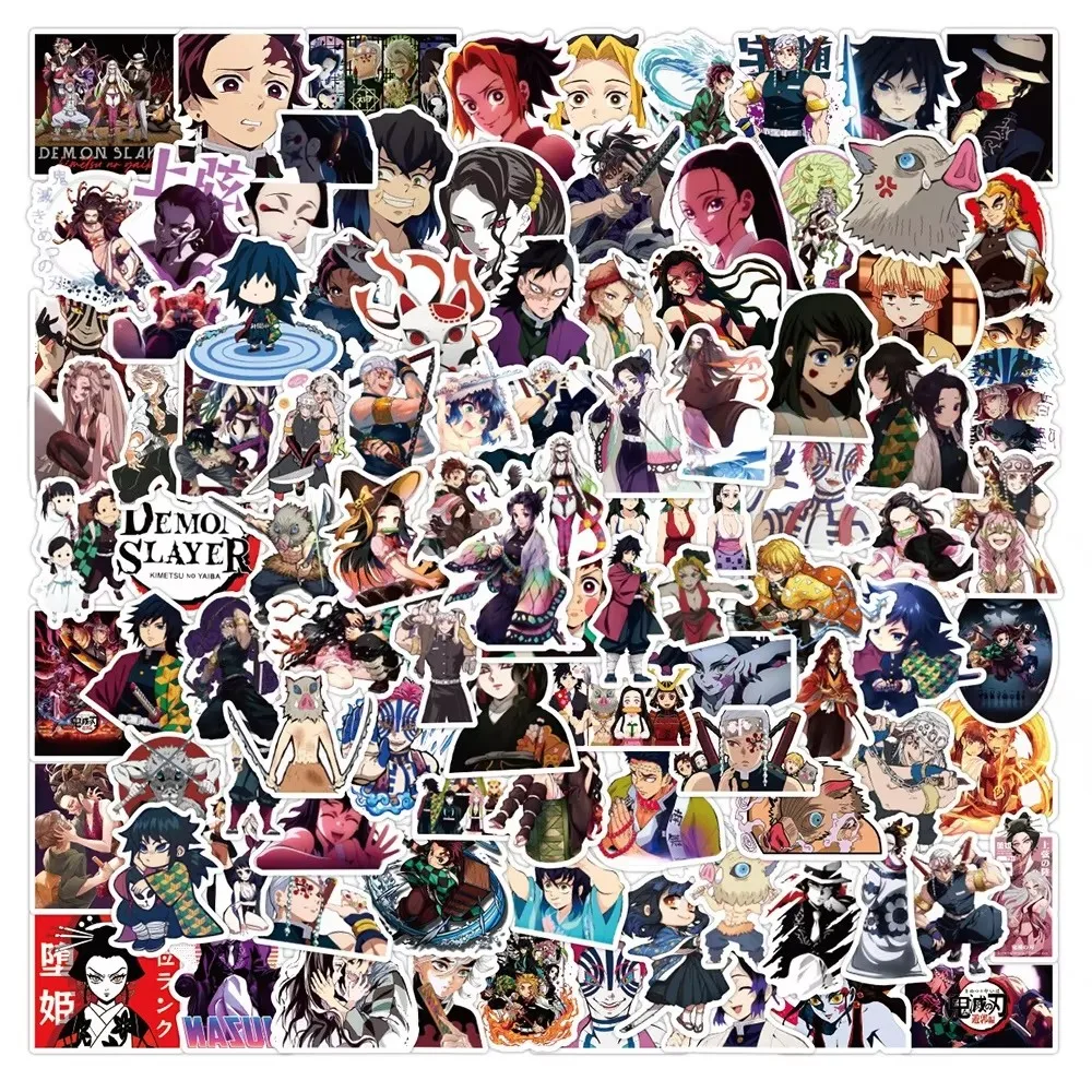 50/100 pegatinas geniales de Demon Slayer para laptop, patineta, equipaje, anime Kimetsu no Yaiba: Yuukaku-hen, pegatinas de vinilo estilo graffiti
