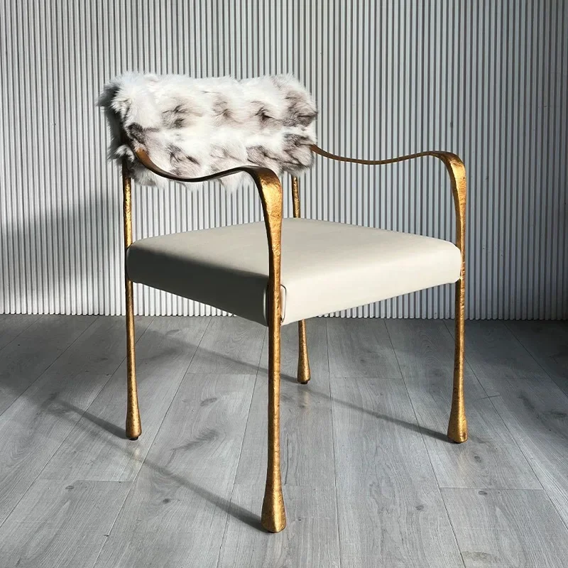 Italian brass dining chair light luxury high-end home armchair high-end luxury modern metal backrest reception chair