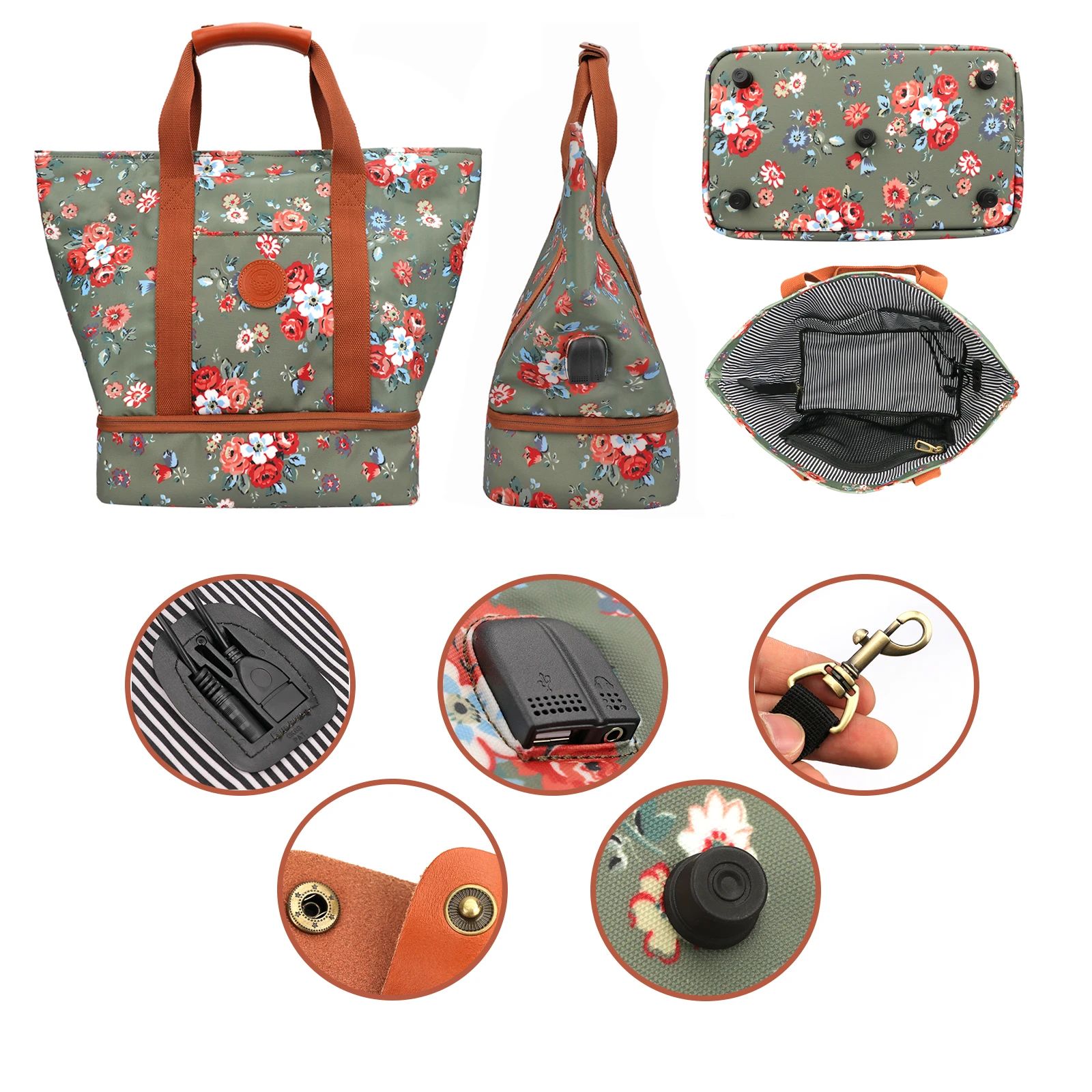 Tourbon Golf Shoes Bag Waterproof Outdoor Durable Golf Shoes Handbag Portable Golf Storage Bag Golf Clothes Bags Canvas Flower