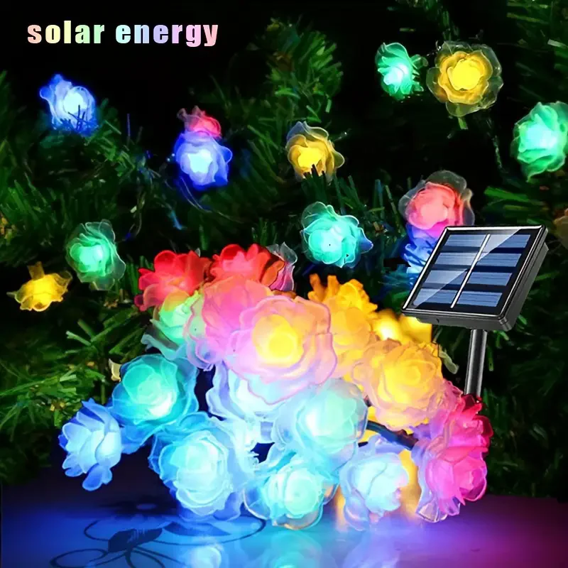 

Solar LED Rose String Lights 8 Modes Waterproof Fairy String Lights Outdoor Festive Patio Holiday Garden Decor Powered
