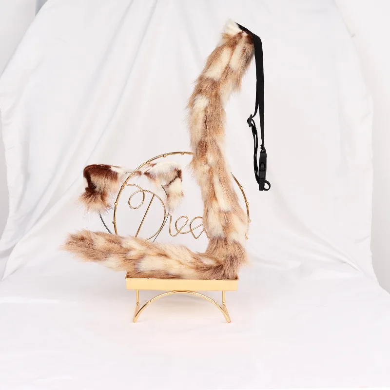 Plush Animal Ears Handmade Simulation Cat Ears Headband Cos Three-flower Cat Tail Set Accessories Props cosplay anime