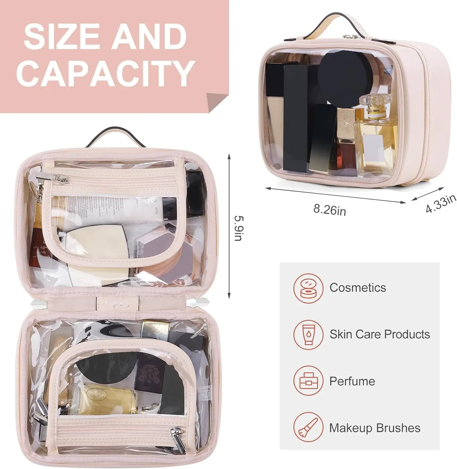 Transparent Cosmetic Bag 2 Layers Waterproof Large Capacity Makeup Package Multifunctional Travel Clear Makeup Bags Handbag