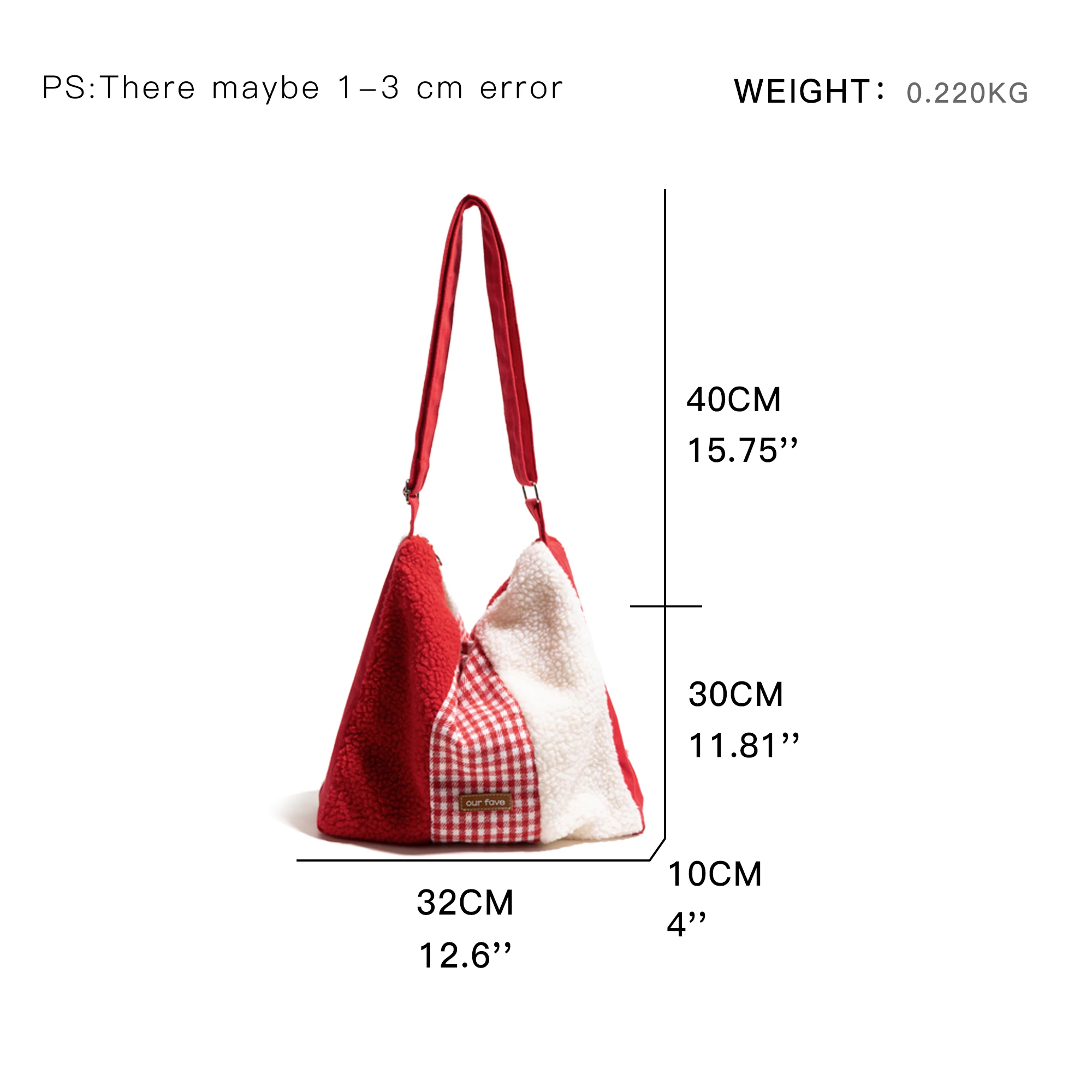 MABULA Christmas Red Patchwork Plaid Crossbody Satchel Lightweight Portable Shoulder Shopping Purse Lamb Fabric Tote Handbag