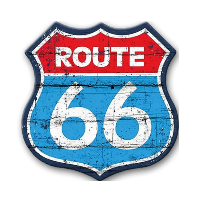 Route 66 America Tin Signs Vintage Metal Shield Shaped Plaques for Garage Man Cave Club Bar Home Wall Art Decor