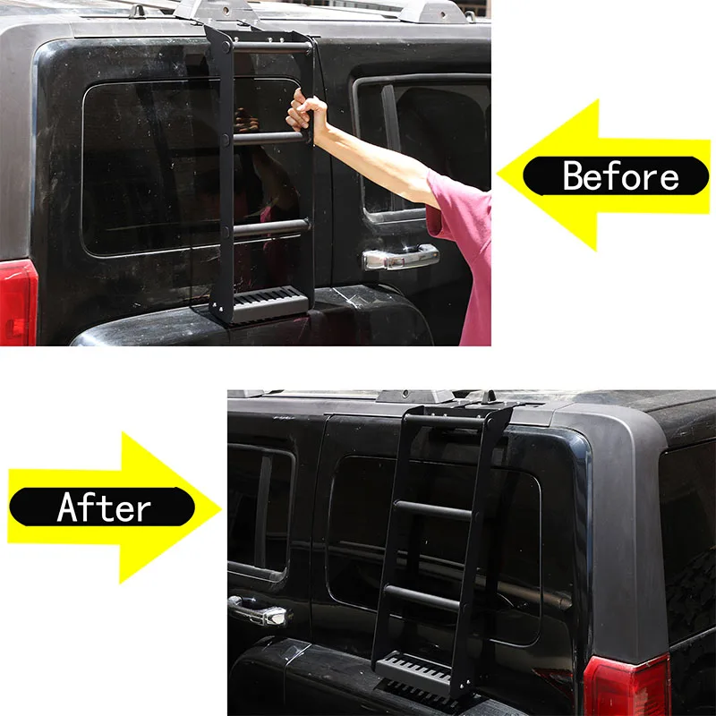 For 2005-2009 Hummer H3 Aluminum Alloy Black Car Rear Window Side Roof Ladder Protective Frame Pedal Auto Exterior Accessories