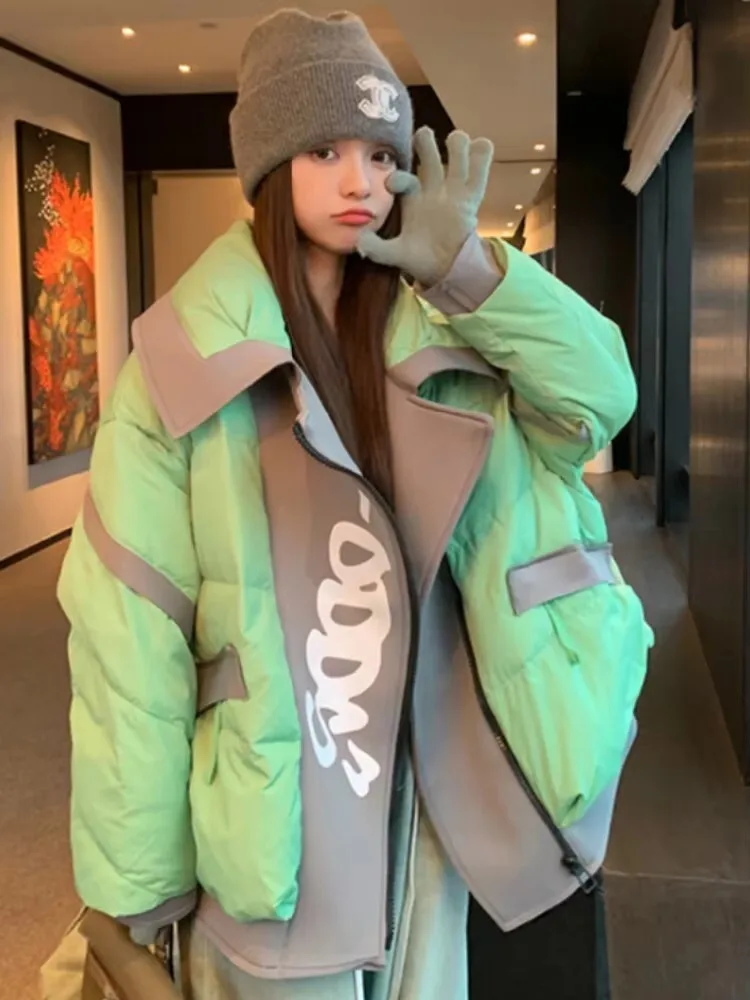 Vefadisa Green 2024 Autumn Winter New Women Parkas Coat Lapel Long Sleeve Down Jacket Fashion Warm Parkas Coat ZXY1480A