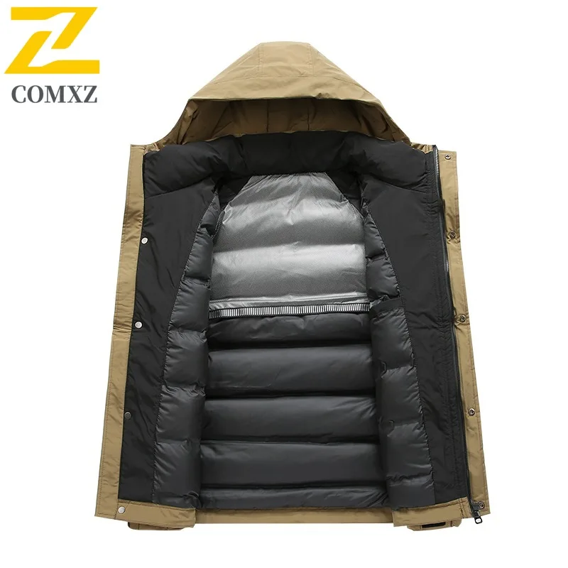 COMXZ Men Winter Jacket Comfortable 2025 Warm Thick White Duck Down Coat Snowy Cold-Resistant Travel Comfortable Puffer Jacket