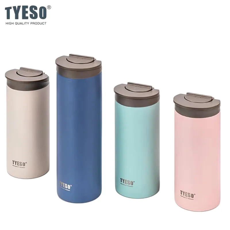 TYESO Thermosbecher 304 Edelstahl Auslaufsicherer Klappdeckel Direkttrink-Wasserflasche Auto-Vakuum-Kaffeebecher Reise-Trinkbecher