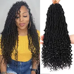 Faux Locs With Curly Ends Pre-looped Goddess Locs Crochet Hair 12 Strands Natural Black Crochet Bohemian Soft Locs Braid Hair