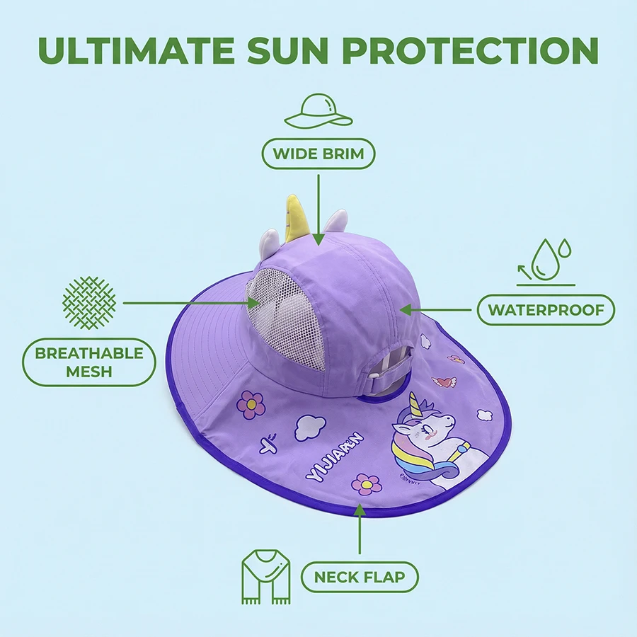 1. A children's sun protection hat for summer, a large-brimmed breathable mesh net eye unicorn for baby protection from UV rays - view 3