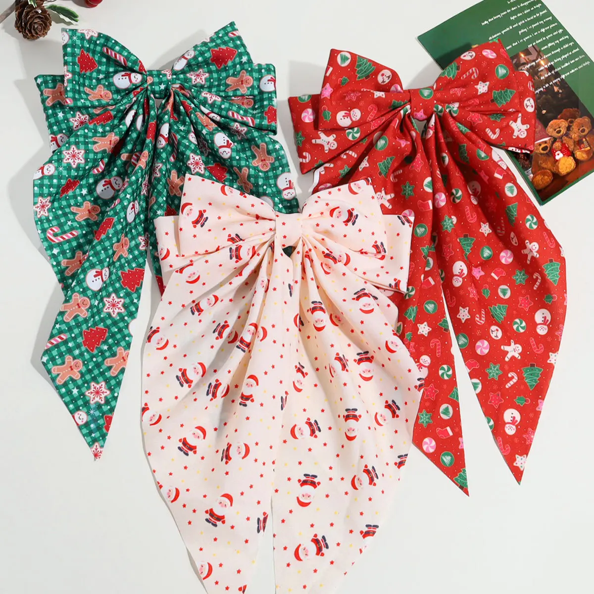 

Fashionable Christmas Elf Snowman Deer Print Hair Clip Sweet Back of Head Bow Tie Spring Clamp Stylish Hair Accessories