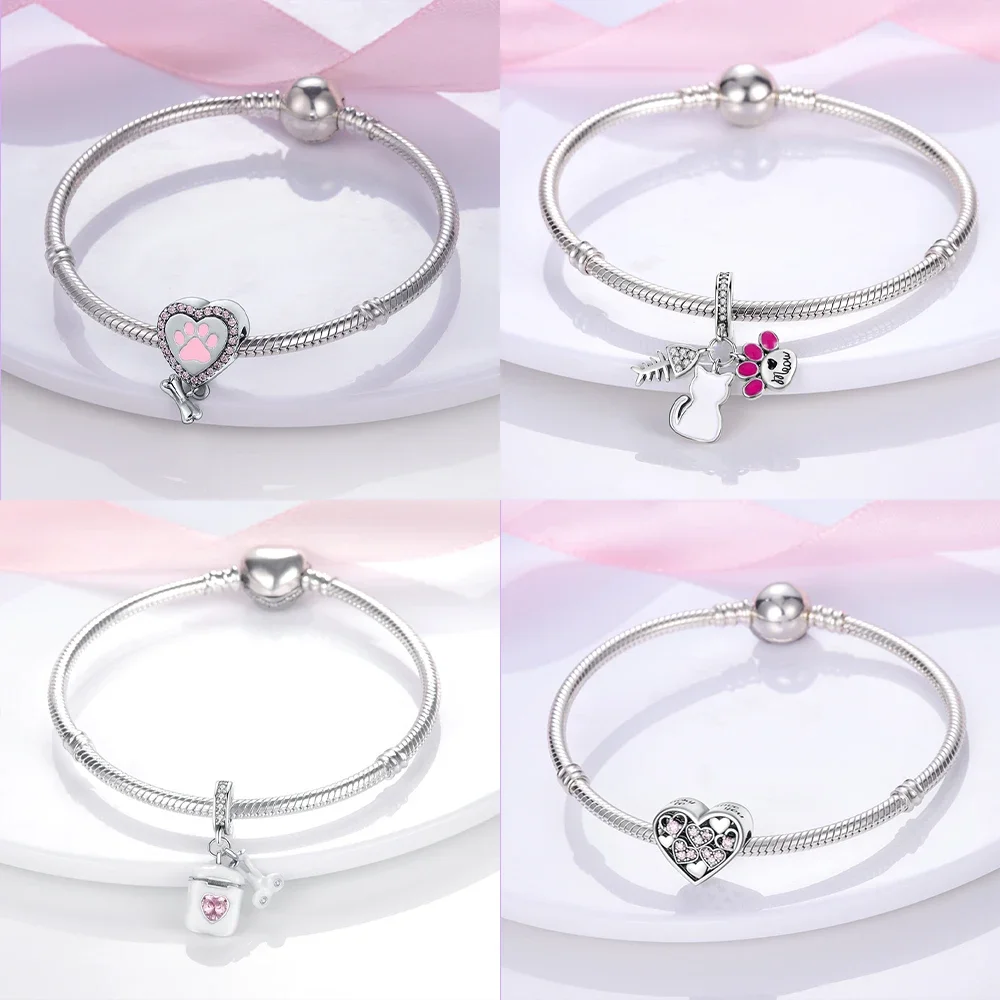 Charms Bow Tie Girl Cake Princess Original 925 Silver Pink Series Beads Pendant Fit  Bracelet DIY Jewelry Gift for Woman Jewelry