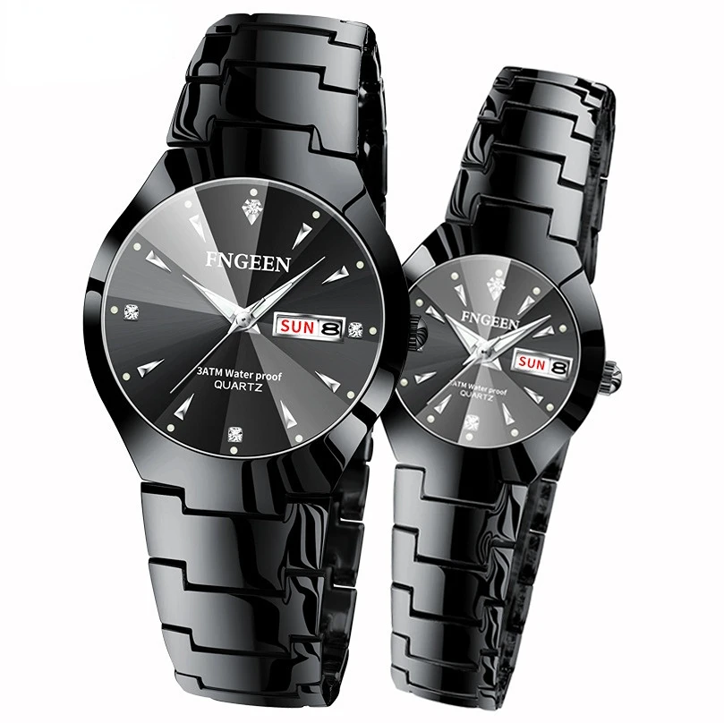 Watch Sets For Her And Him Diamond Business Stainless Steel Male Female Wristwatches Couple Gifts For Lovers Relogio Masculino