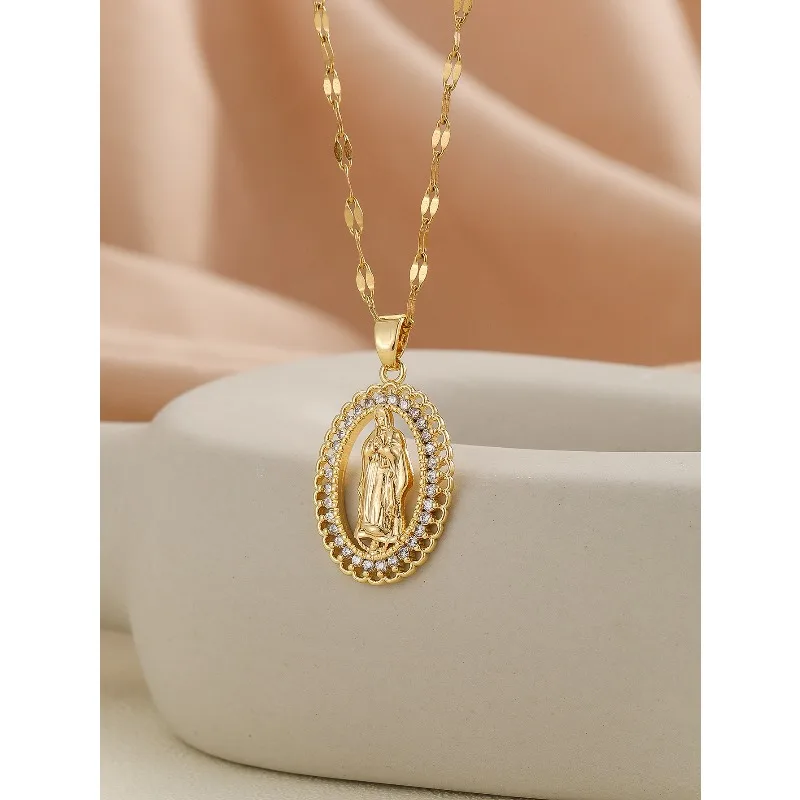 1 قطعة الموضة الأوروبية والأمريكية ورائعة المرأة كل السماء ستار مايكرو مطعمة الملونة الزركون مريم العذراء قلادة جوفاء #3