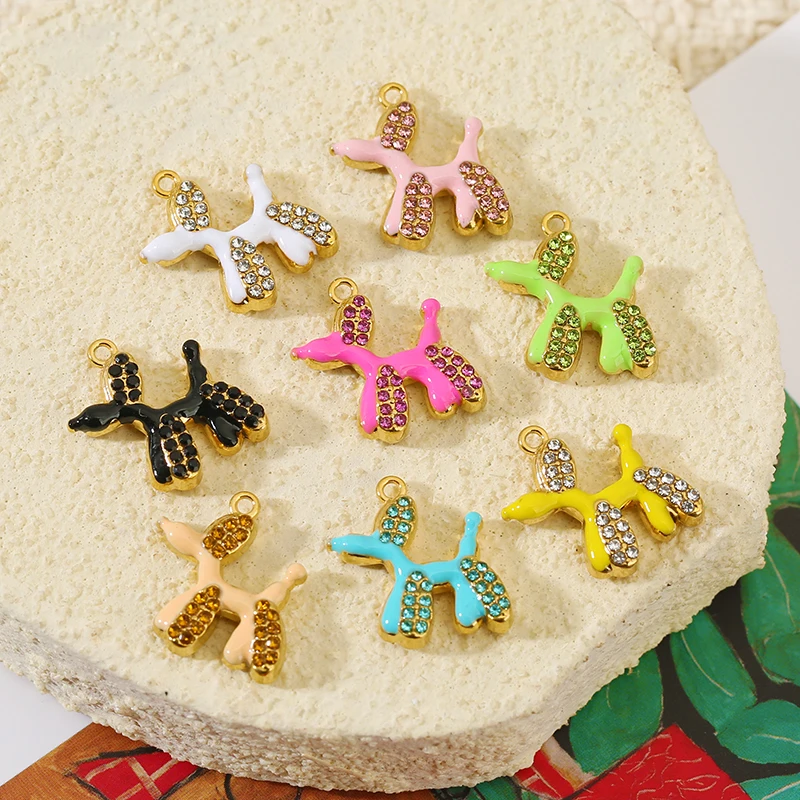5pcs Stainless Steel Enamel Zircon Cartoon Puppy Charms Cute Dogs Pendant for DIY Child Bags Necklace Bracelets Jewelry Making