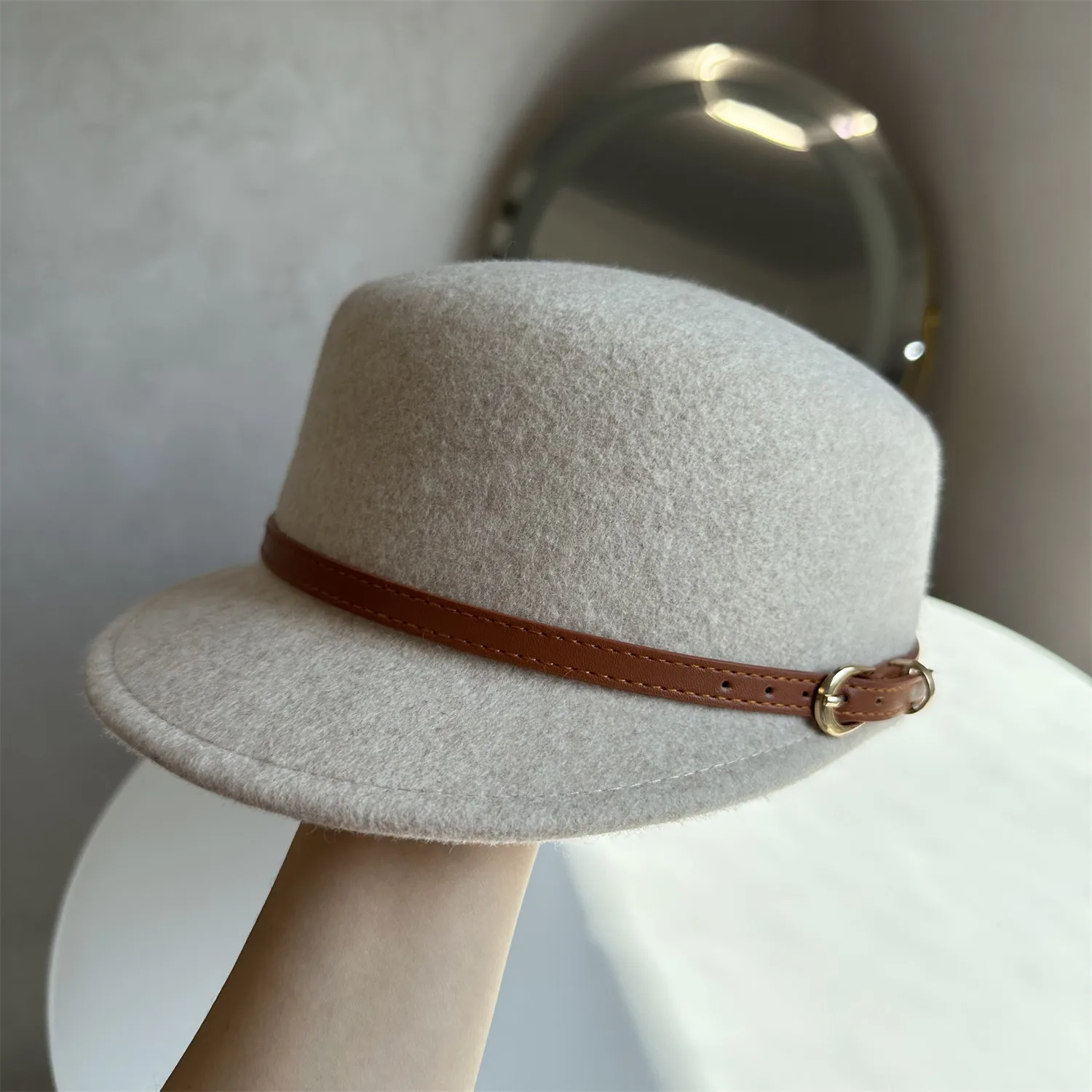 Adults Ladies Stereo Molded Equestrian Hat 100% Wool Felt Short Brim Cap Classic Versatile Fall Winter Headwear Warm Outdoor