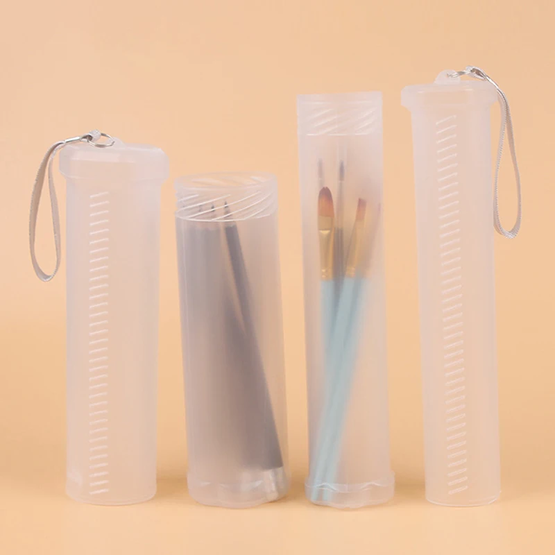 1PC Clear Plastic Retractable Pencil Holder Adjustable Height Makeup Brush Cylinder With Lid Dustproof Cosmetic Brush Holder Box