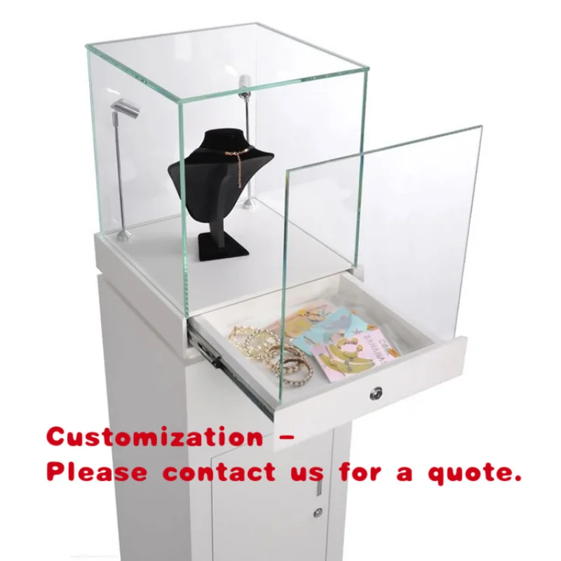 custom.Apache Customized Light Duty Luxury Jewelry Display with Lock Floorstanding Four-sided Showcase High-End Stores