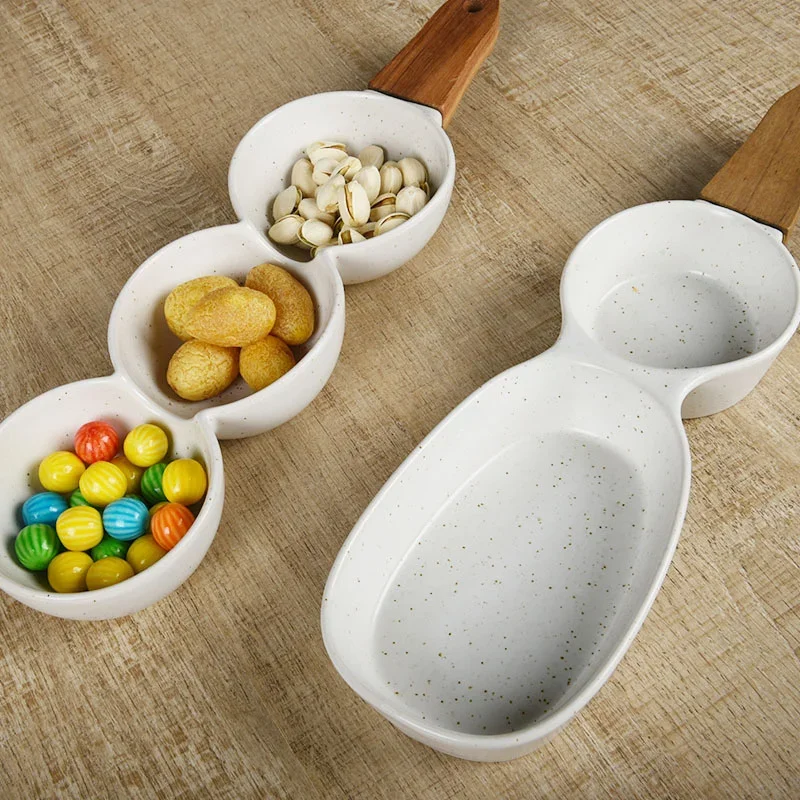 Creative Ceramic Snack Bowl with Handle for Restaurant Hotel,Porcelain Compartments Specialty Chip Plate,Kitchen Tableware,Dish