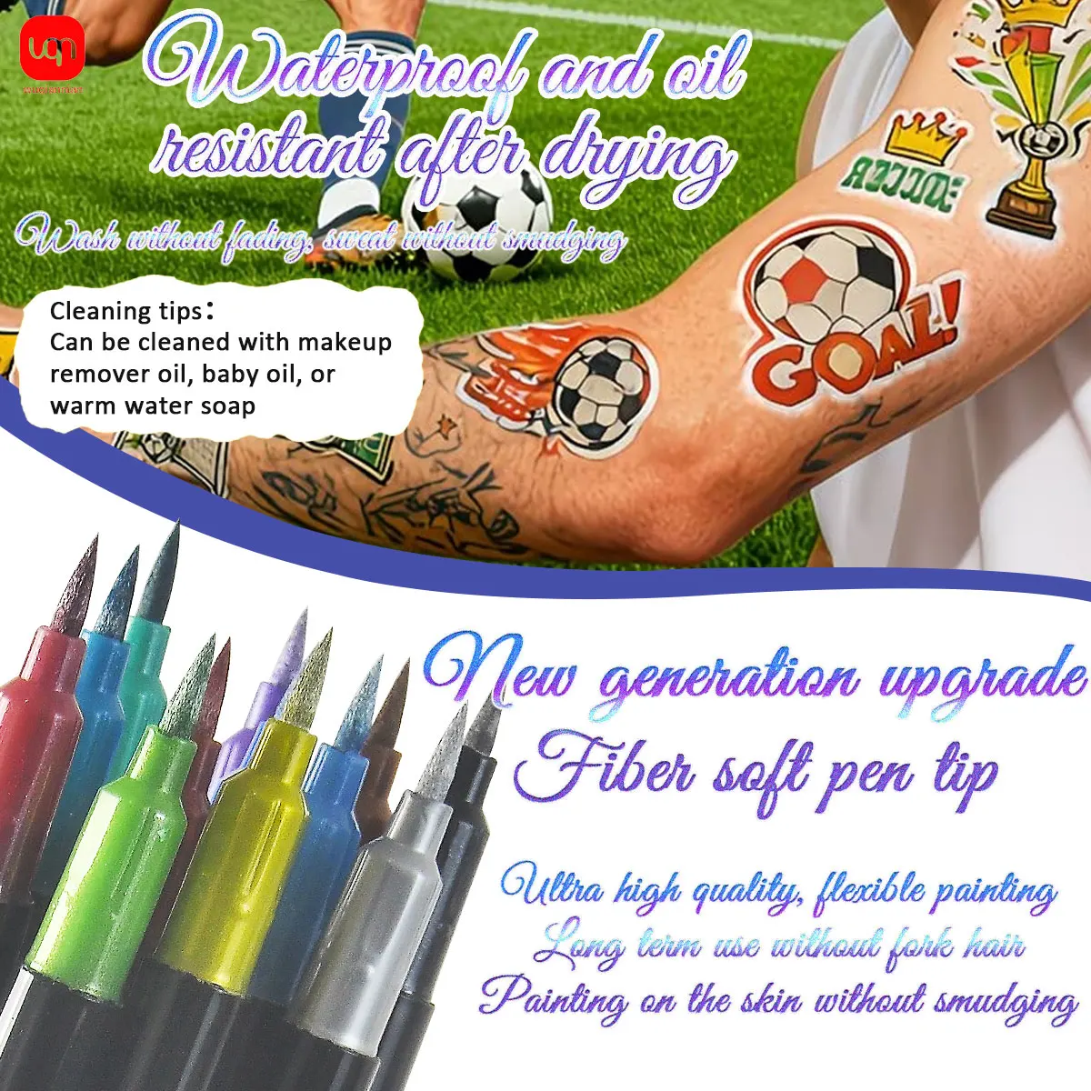 12 Colors Metallic Temporary Tattoo Marker Pens Quick Dry Skin Safe DIY Body Art Painting Pen For Festival Party Makeup Temporar