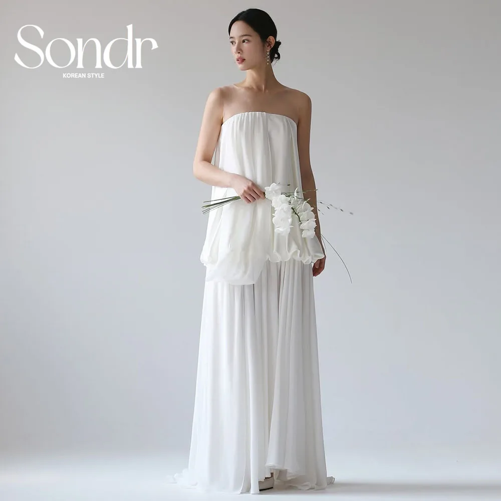 

Sondr Strapless Chiffon Korean Wedding Dresses Simple Elegant Photo Shoot Gown Customized A Line Backless Reception Dresses