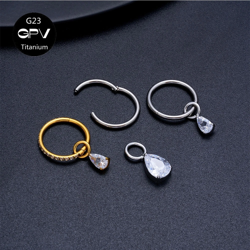 ASMT G23 Titan Ohrringe Wassertropfen Zirkon Anhänger geschlossene Schleife Herren und Damen perforierter Schmuck Nasenmembran Ring – Detail 4