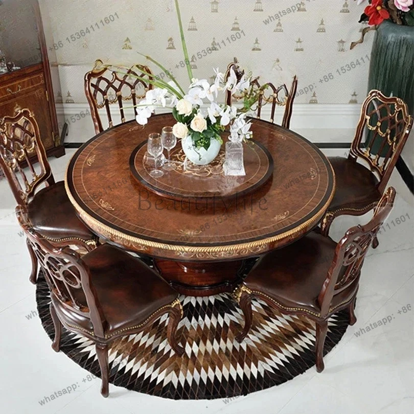 

English restaurant furniture solid wood round dining table light luxury fashion simple villa large apartment home advanced