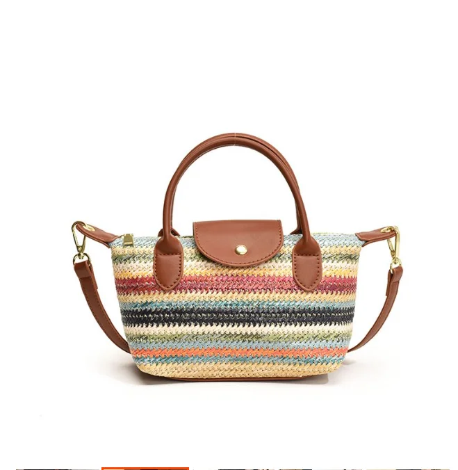 Summer Fashion Sense of Luxury Straw Mini Handbags Colorful Weave Women\'s Shoulder Bags 2024 Seaside Vacation New Style