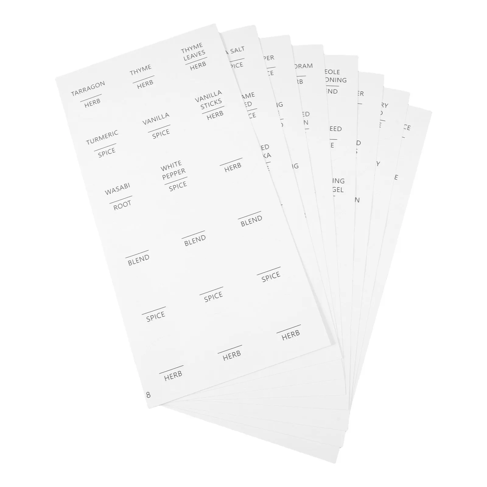 

8 листов белых круглых этикеток для специй, водонепроницаемые минималистичные наклейки для банок с приправами, для организации хранения продуктов на кухне и в кладовой