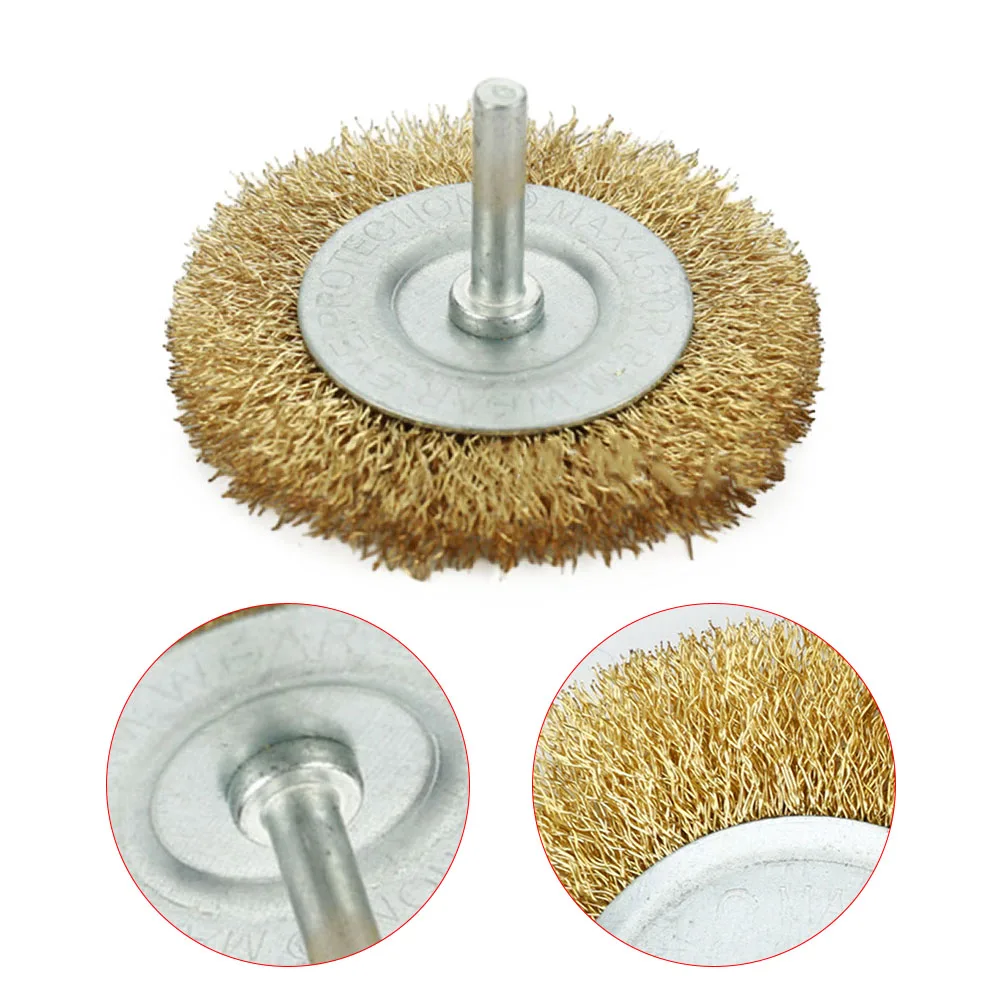 6mm Shank Copper Plating Stainless Steel Wire Wheel Brush Grinder Rotary Tool For Rust Paint Removal Descaling Deburring