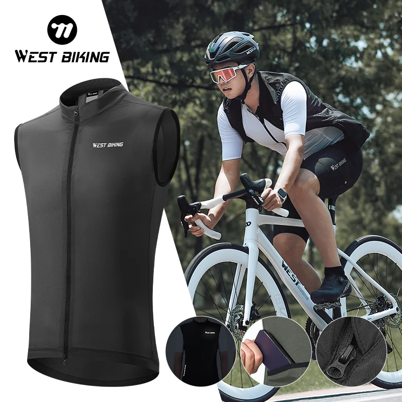 WEST BIKING Cycling Vest Lightweight Windproof Sleeveless Bicycle Gilet Outdoor Sports Running Cycling Vest With Two Way Zipper