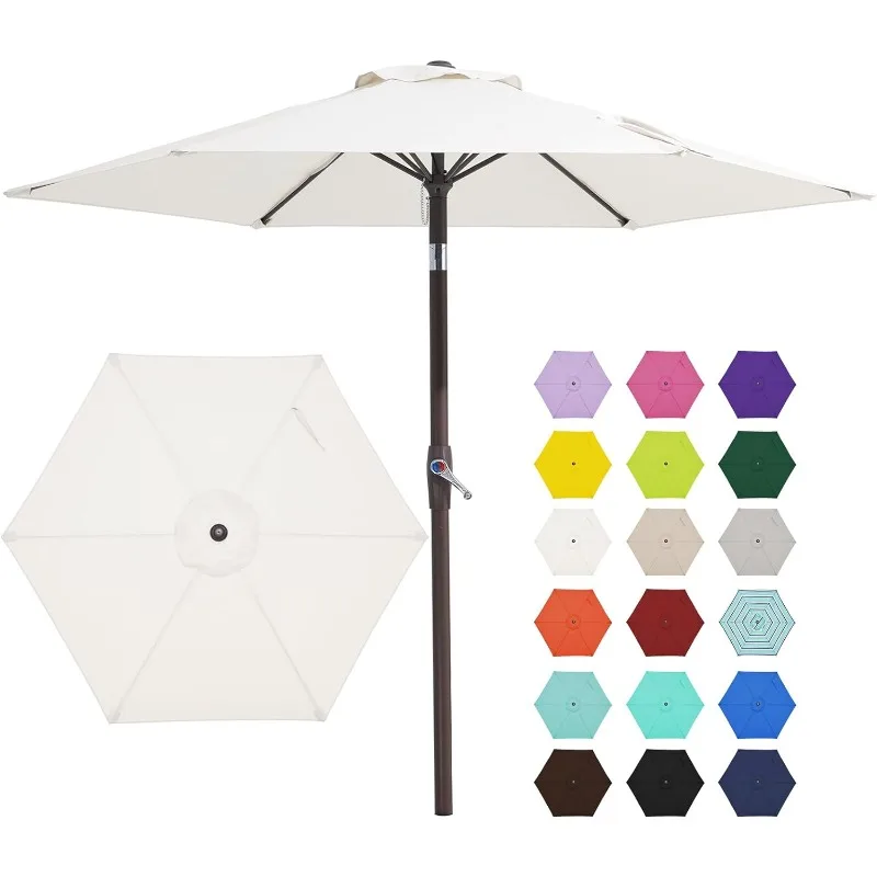 7.5FT Patio Umbrella Market Table Umbrella with 6 Sturdy Ribs, Push Button Tilt/Crank Outdoor Umbrella