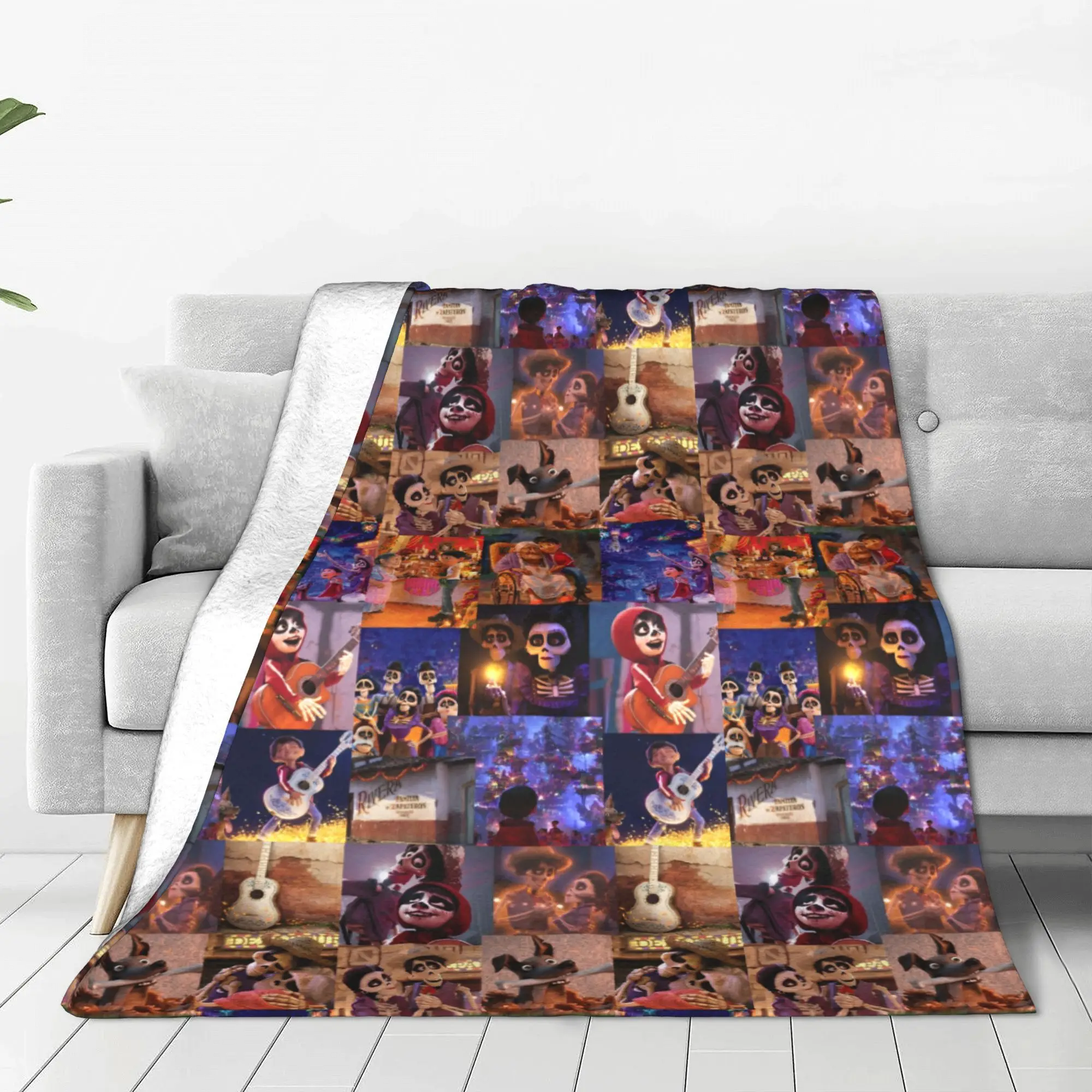 C-Coco Day of The Dead Cartoon Blanket Guitar Thankgiving Flannel Novelty Soft Throw Blankets for Coverlet Textile Decor Travel