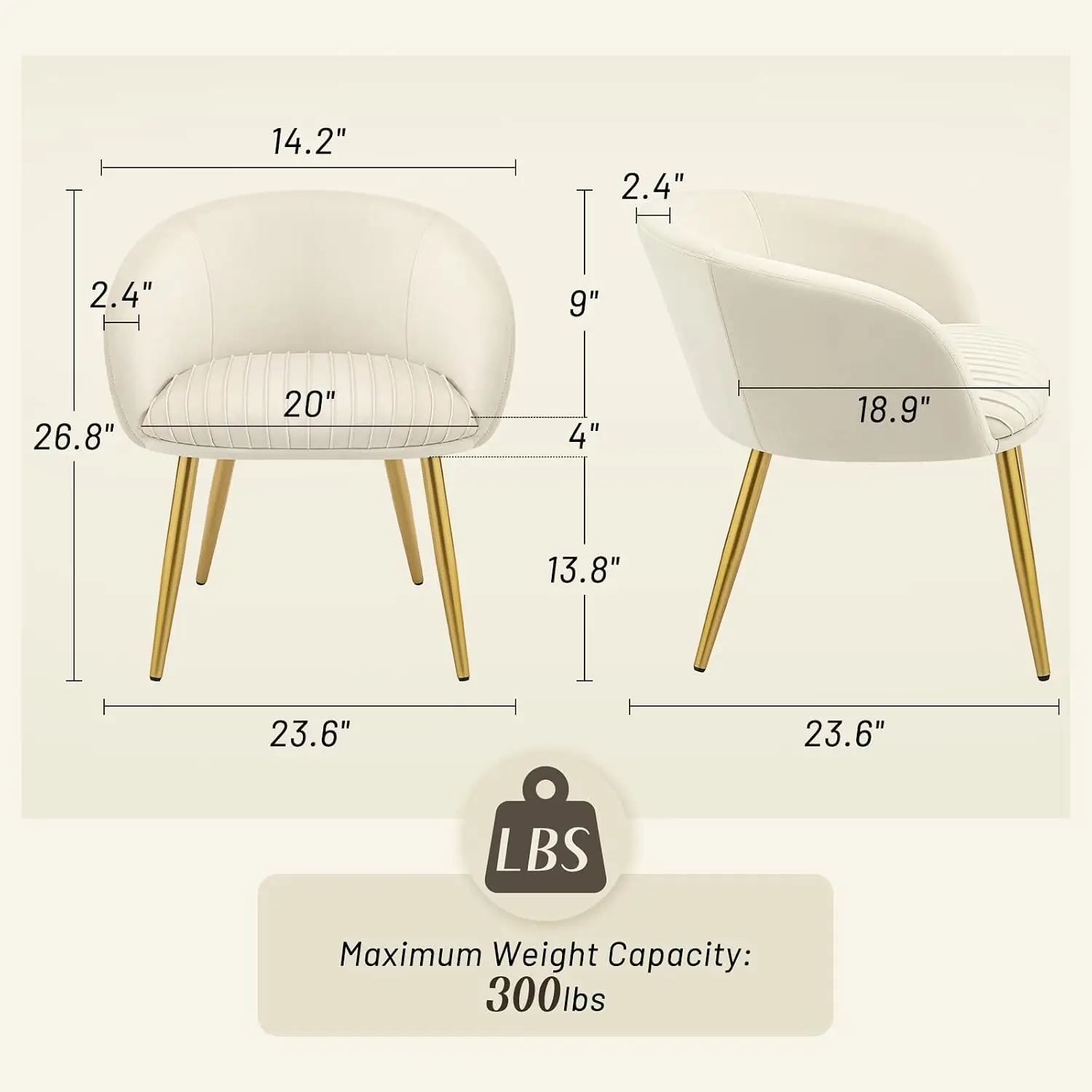 Accent Velvet Makeup Vanity Chair, Boucle Modern Tufted Girls Desk Chair No Wheels with Gold Metal Legs, 20" Extra Wide Cushion