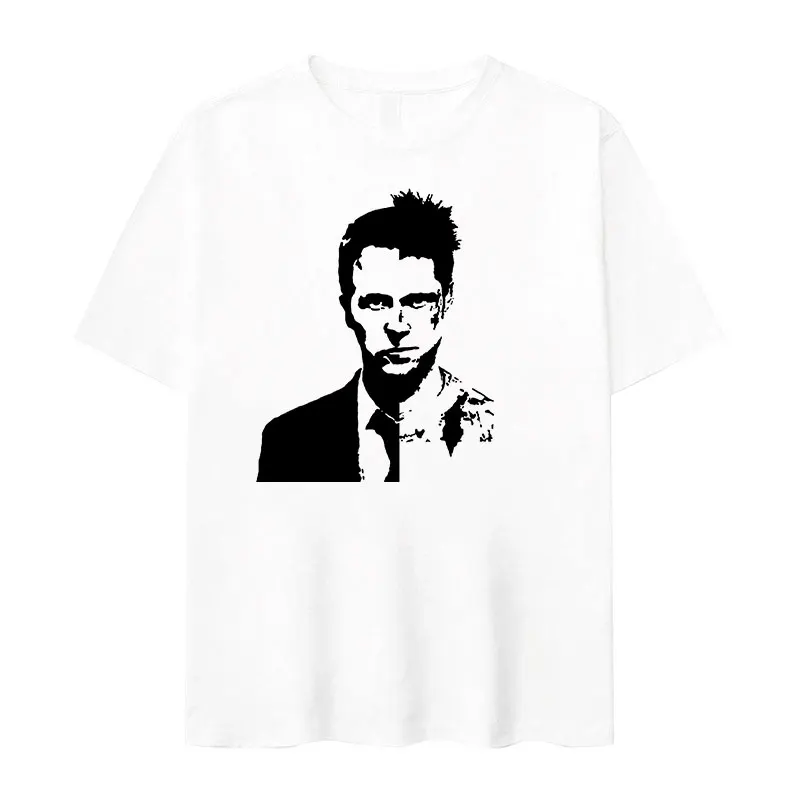 Classic Movie Fight Club Graphic T Shirt Men\'s Retro Fashion Short Sleeve T-shirts Tops 100% Cotton Oversized T-shirt Streetwear