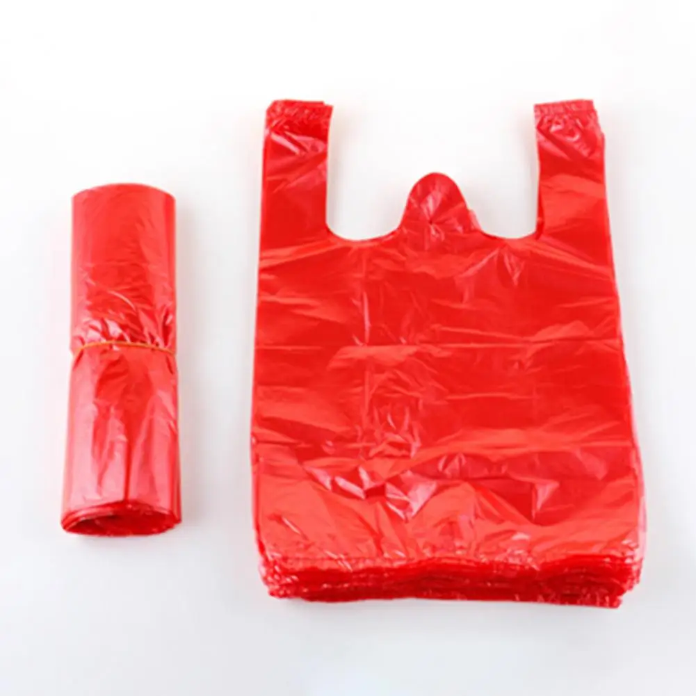 100PCS 빨간색 조끼 비닐 봉투 주방 거실 깨끗한 쓰레기 보관 가방 테이크 아웃 쇼핑 포장 쓰레기 핸들 가방