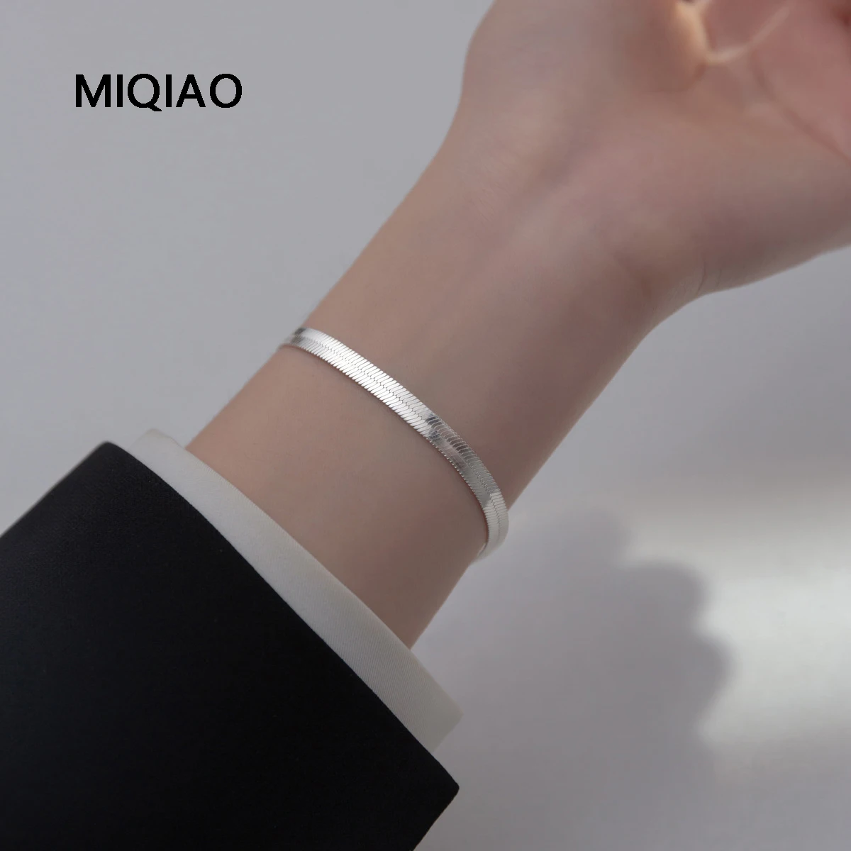 

MIQIAO 925 Sterling Silver Women Bracelet Flat Snake Chain Female Christmas Gift Jewelry Bracelets On Hand Temperament