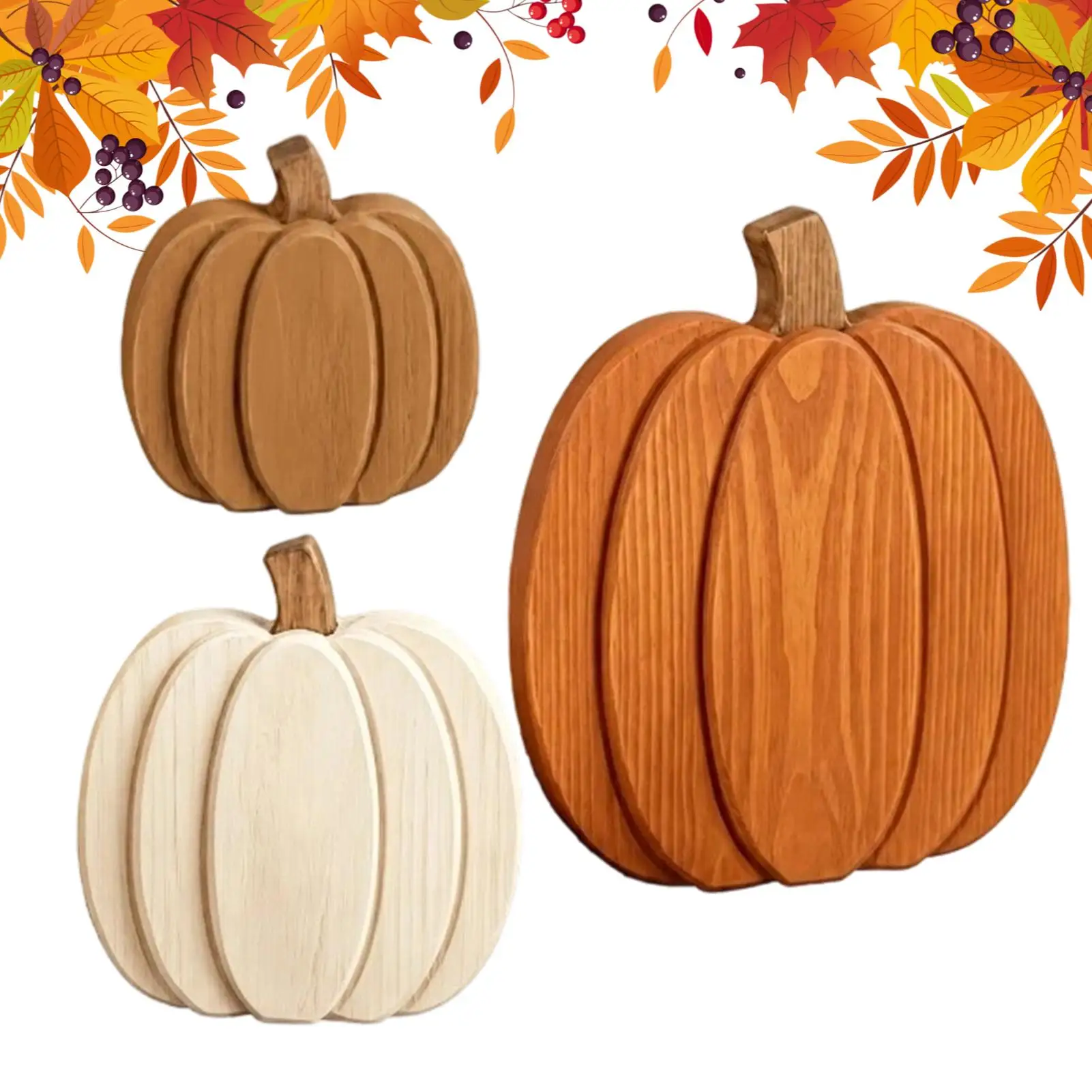 Autumn Pumpkins Wooden Decor 3 Pieces Fall Harvest Ornament Pumpkin Wooden Tabletop Display for Apartment Farmhouse Thanksgiving
