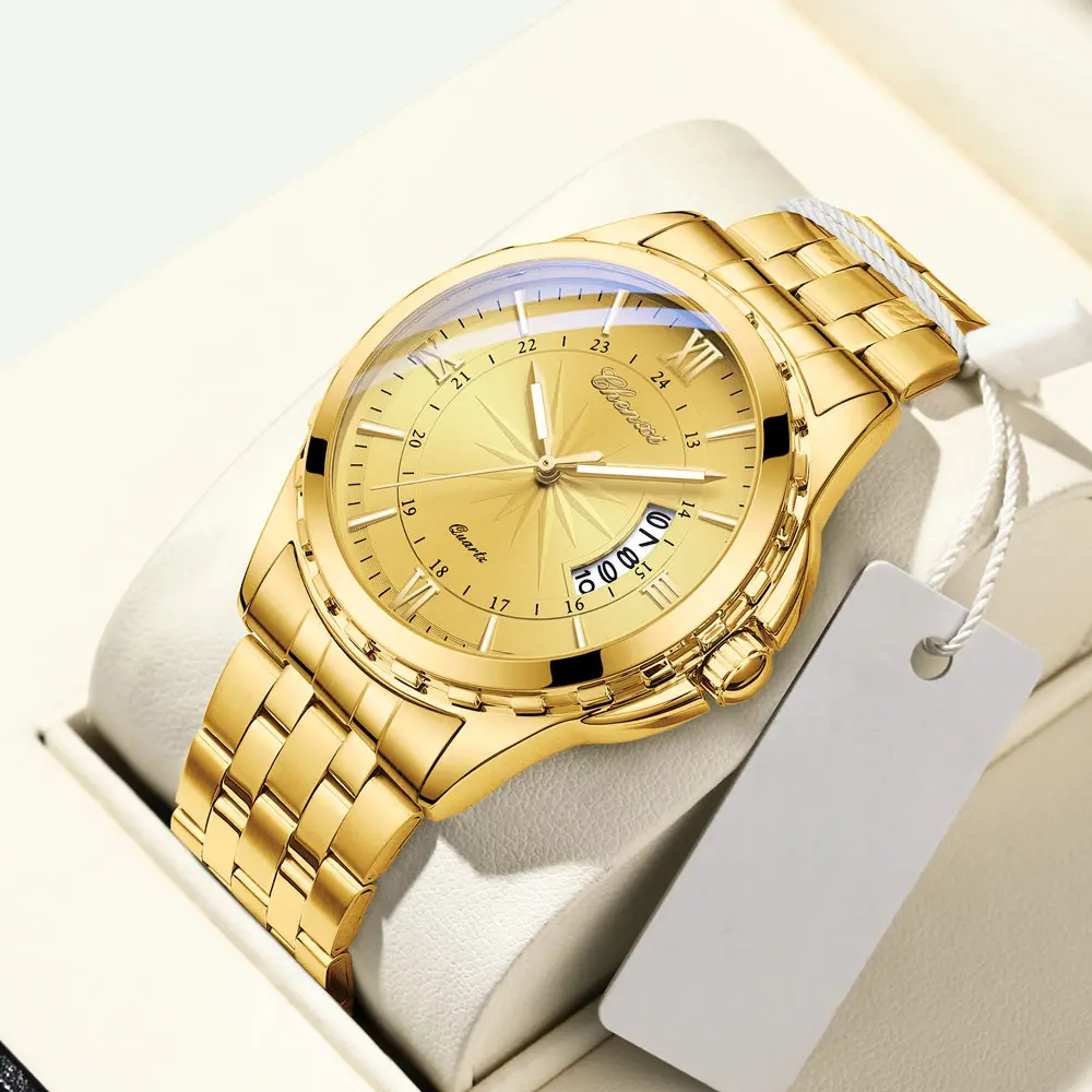 CHENXI Brand Gold Man Watch Fashion Business Waterproof Calendar Quartz Wristwatch Men's Clock Stainless Steel Watchband