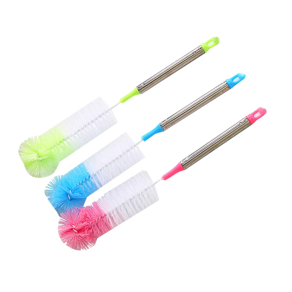 2pcs Cup with Long Handle Cleaner Flexible Colorful Round Heads with Stainless Steel Handle for Washing Baby Water Bottles Mugs
