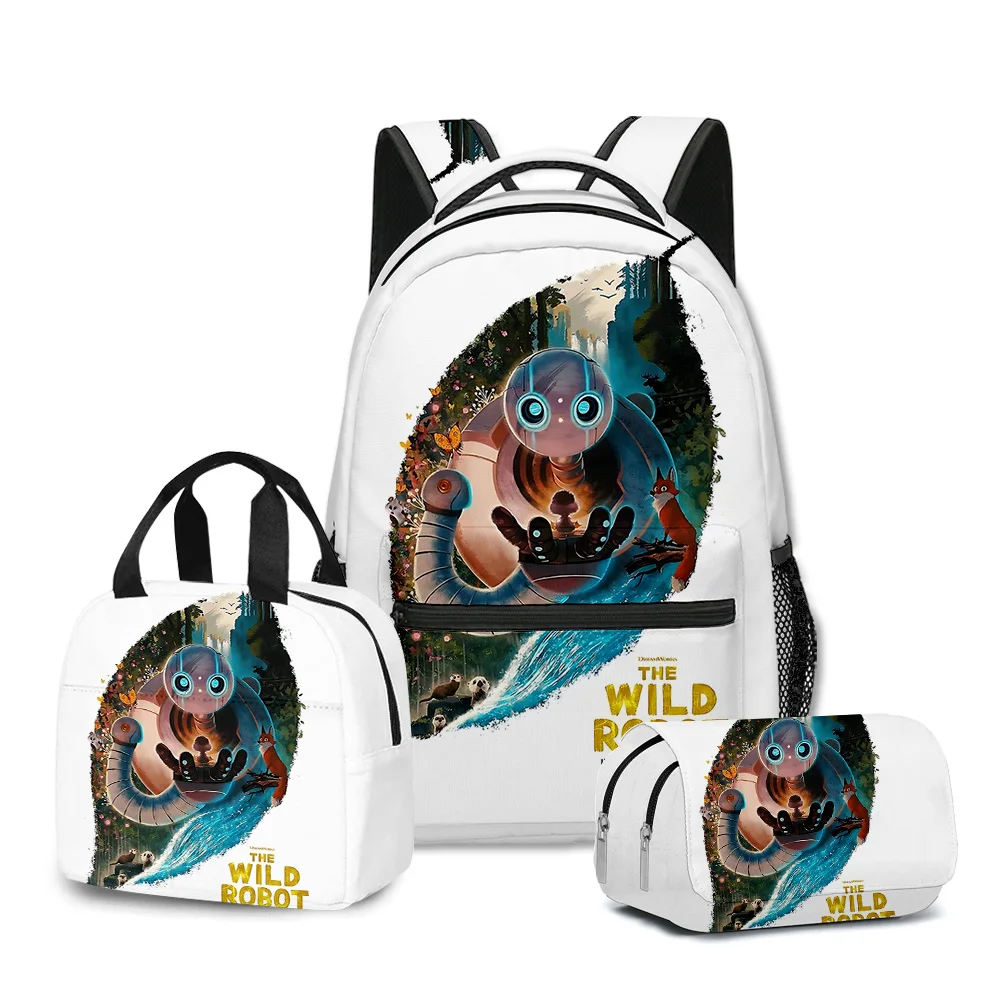 Cartoon Novelty Fashion The Wild Robot 3D Printed 3pcs/Set Student School Bags Laptop Daypack Backpack Lunch bag Pencil Case