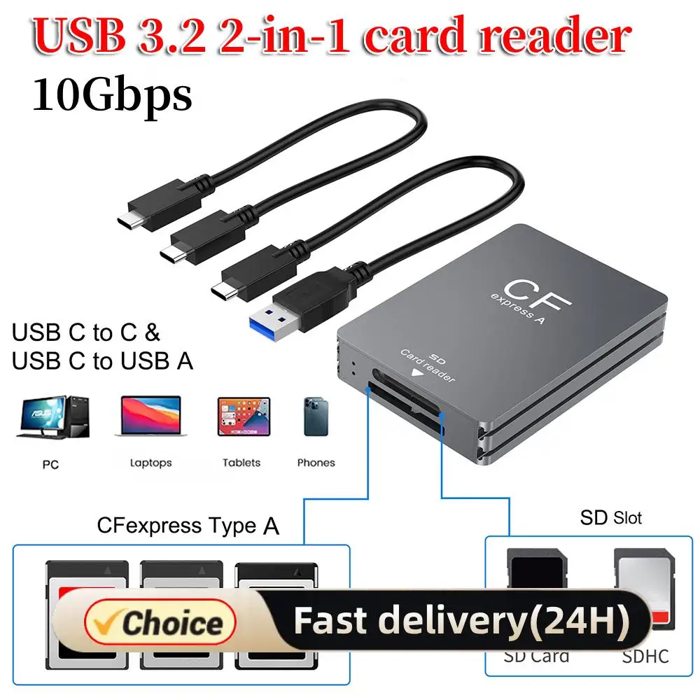 

2-in-1 CFexpress Type A &SD Card Reader Cardreader Adapter Dual-Slot CFexpress Reader Support for Android/Windows/ OS for SLR