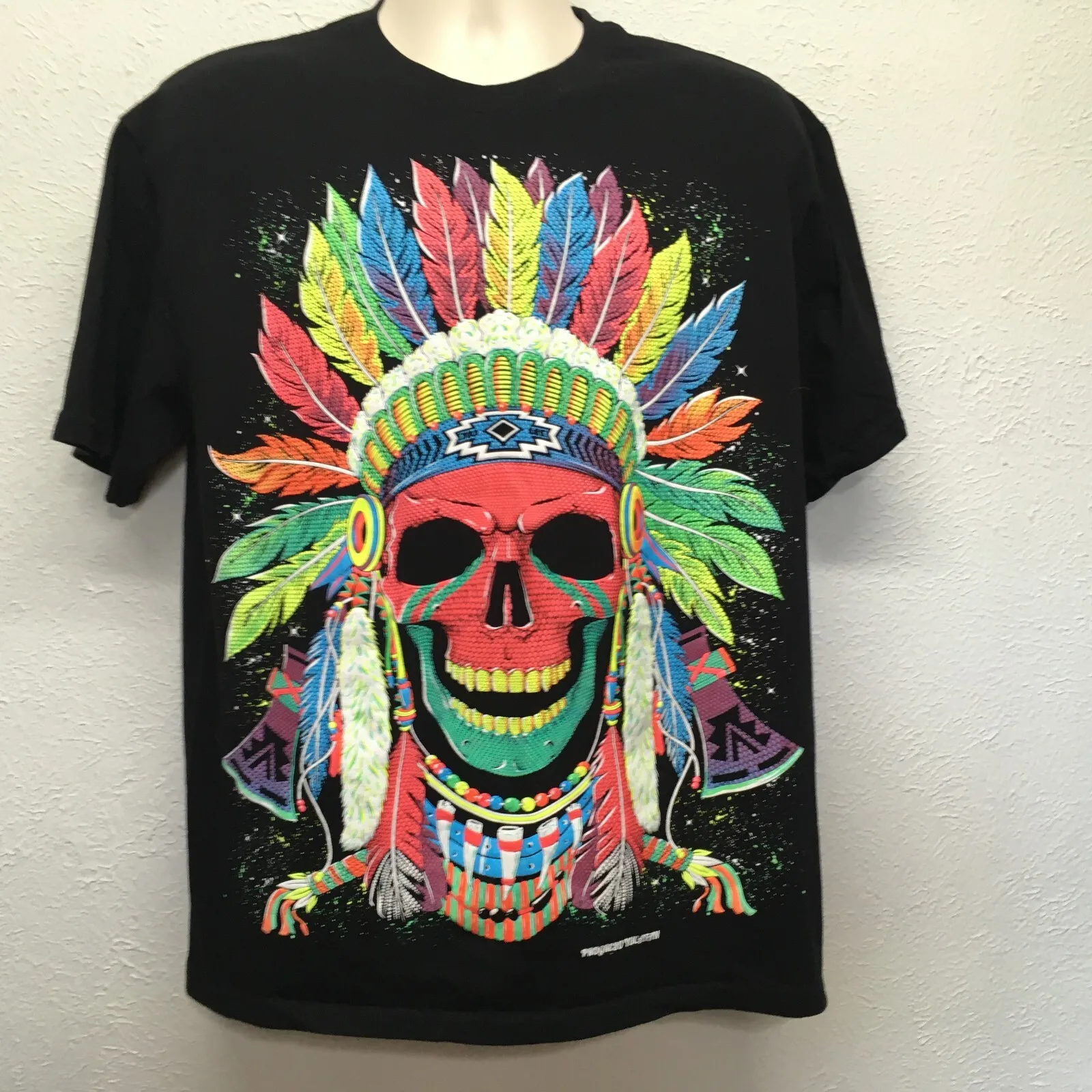 Skull Head Dress Graphic Tee T-Shirt Adult Large Black Progreso Yucatan