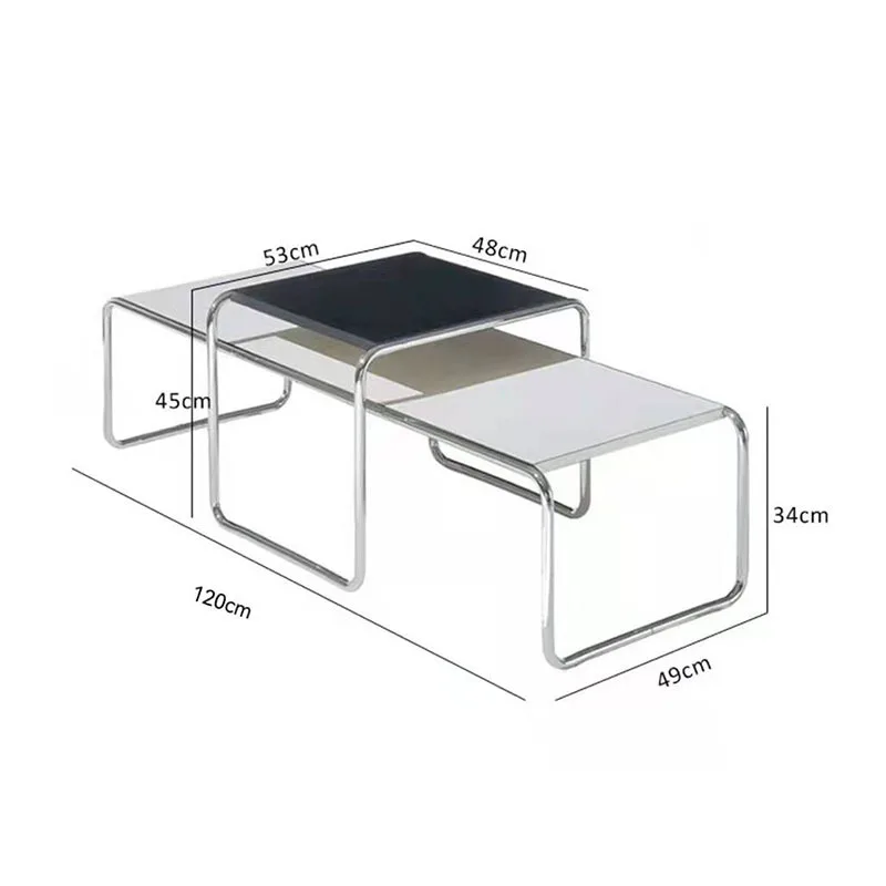 JOYLIVE Coffee Table Stainless Steel Combination Set Korean Ins Modern Black And White Antique Side Table Fashionable Table New