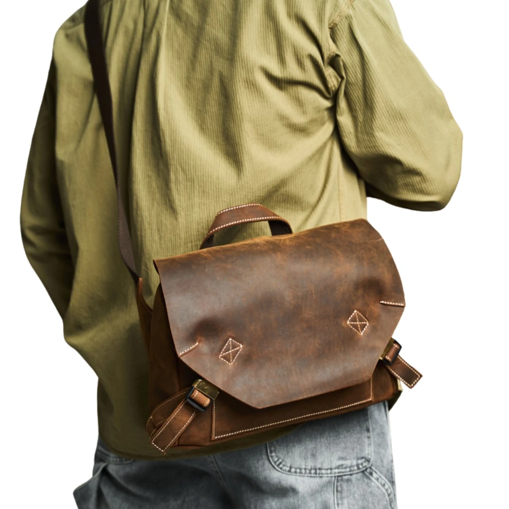 PHILI BULL-Bolso Vintage de cuero genuino para hombre, bandolera de hombro, informal, estilo Retro