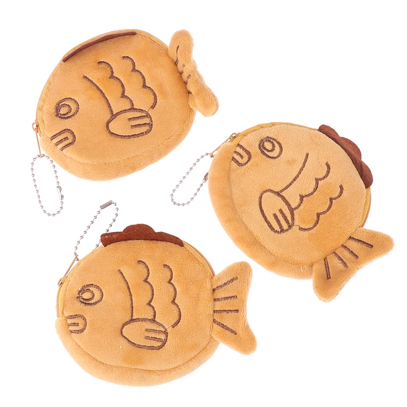 1PCS Cute Plush Snapper Fish Doll Coin Purse Wristlet Bag Mini Cute Zipper Girl Coin Wallet Cable Headset Bag Key Pouch