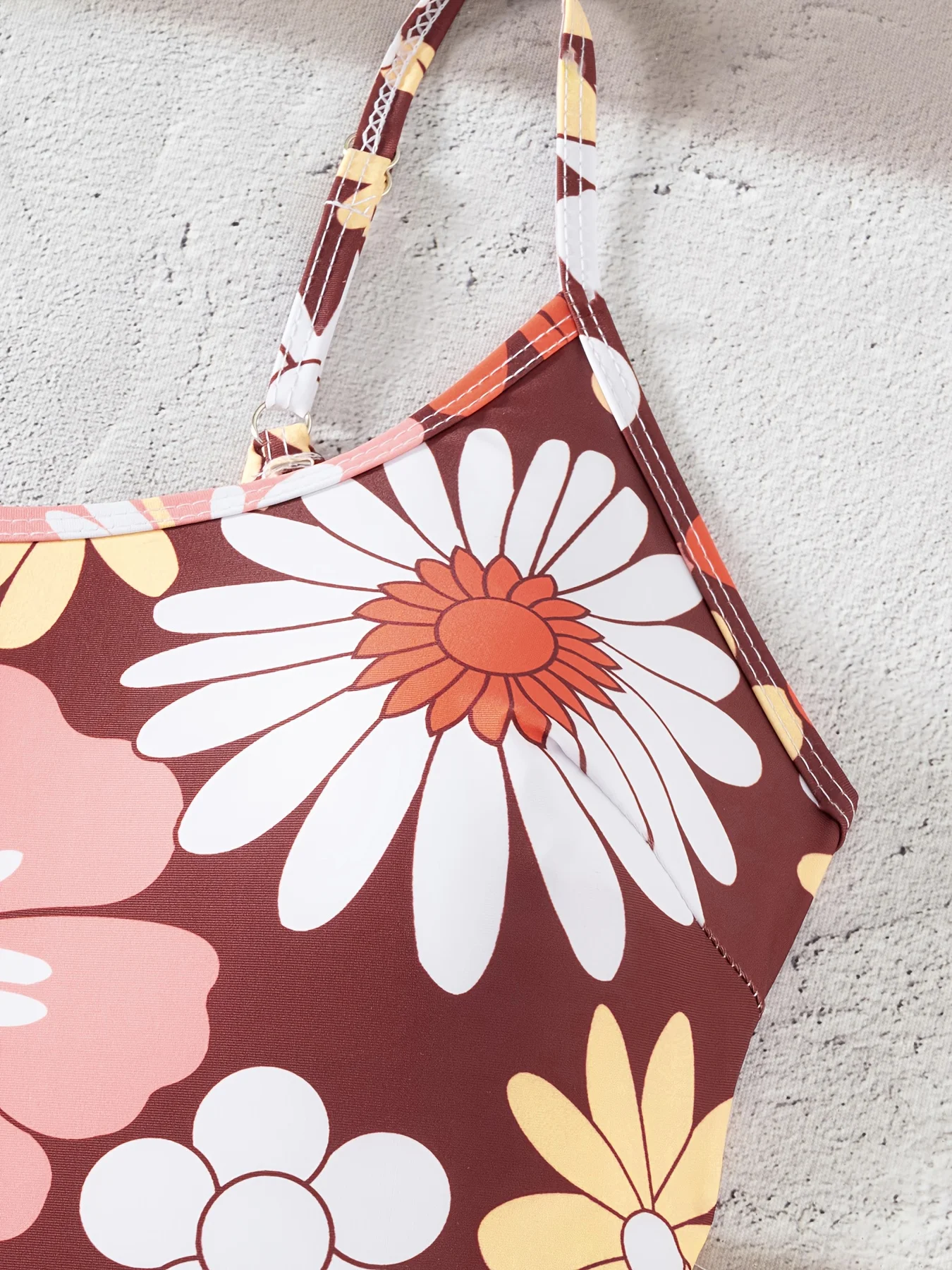 Women's One-Piece Swimsuit with Cute Floral Print in Orange, Featuring a Sexy Backless Design and Square-Cut Bottoms - Image 5