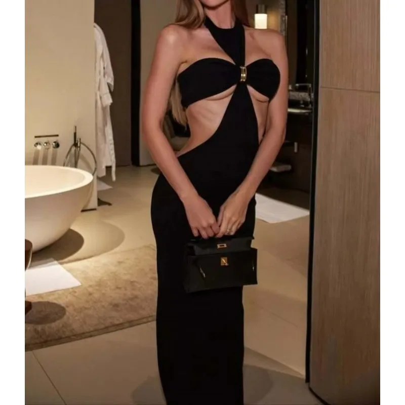 Off-shoulder Sexy Maxi Dress Set Women Elegant Cut Out Sleeveless Backless Crop Top And Maxi Skirt Matching Sets